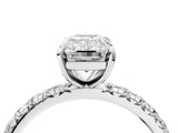 White gold Emerald Cut Diamond Pavé Solitaire Ring with Round Band and Prong Setting_44