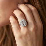 White gold Emerald Cut Diamond Pavé Split Shank Double Halo Engagement Ring_14