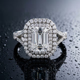 White gold Emerald Cut Diamond Pavé Split Shank Double Halo Engagement Ring_15