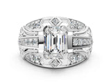 White gold Emerald Cut Diamond Pave Art Deco Split Shank Ring with Four-Prong Setting_56