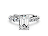 White gold Emerald Cut Diamond Pave Band Solitaire Ring with Four-Prong Setting_171