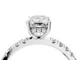 White gold Emerald Cut Diamond Pave Band Solitaire Ring with Four-Prong Setting_176