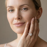 White gold Emerald Cut Diamond Pave Band Solitaire Ring with Four-Prong Setting_185