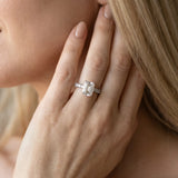 White gold Emerald Cut Diamond Pave Band Solitaire Ring with Four-Prong Setting_186