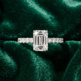 White gold Emerald Cut Diamond Pave Band Solitaire Ring with Four-Prong Setting_187
