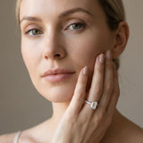 White gold Emerald Cut Diamond Pave Band Solitaire Ring with Four-Prong Setting_189