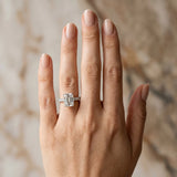 White gold Emerald Cut Diamond Pave Band Solitaire Ring with Four-Prong Setting_191