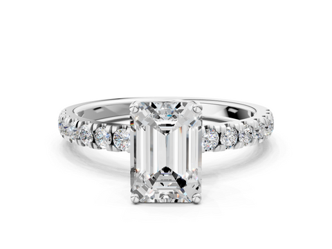 White gold Emerald Cut Diamond Pave Band Solitaire Ring with Four-Prong Setting_82