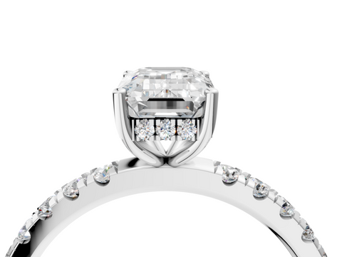 White gold Emerald Cut Diamond Pave Band Solitaire Ring with Four-Prong Setting_90