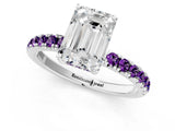 White gold Emerald Cut Diamond Pave Band Solitaire Ring with Round with Amethyst side stone and Prong Setting_1