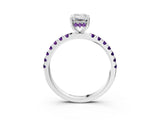 White gold Emerald Cut Diamond Pave Band Solitaire Ring with Round with Amethyst side stone and Prong Setting_15