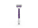 White gold Emerald Cut Diamond Pave Band Solitaire Ring with Round with Amethyst side stone and Prong Setting_2