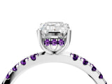 White gold Emerald Cut Diamond Pave Band Solitaire Ring with Round with Amethyst side stone and Prong Setting_4