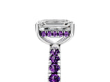 White gold Emerald Cut Diamond Pave Band Solitaire Ring with Round with Amethyst side stone and Prong Setting_5
