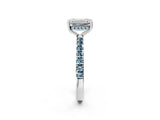 White gold Emerald Cut Diamond Pave Band Solitaire Ring with Round with Aquamarine side stone and Prong Setting_14