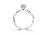 White gold Emerald Cut Diamond Pave Band Solitaire Ring with Round with Aquamarine side stone and Prong Setting_15