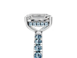 White gold Emerald Cut Diamond Pave Band Solitaire Ring with Round with Aquamarine side stone and Prong Setting_17