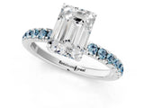 White gold Emerald Cut Diamond Pave Band Solitaire Ring with Round with Aquamarine side stone and Prong Setting_25