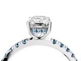 White gold Emerald Cut Diamond Pave Band Solitaire Ring with Round with Aquamarine side stone and Prong Setting_28