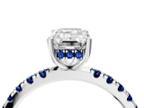 White gold Emerald Cut Diamond Pave Band Solitaire Ring with Round with Blue Sapphire side stone and Prong Setting_28