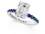 White gold Emerald Cut Diamond Pave Band Solitaire Ring with Round with Blue Sapphire side stone and Prong Setting_37