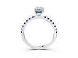White gold Emerald Cut Diamond Pave Band Solitaire Ring with Round with Blue Sapphire side stone and Prong Setting_39