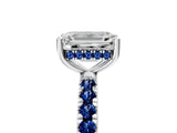 White gold Emerald Cut Diamond Pave Band Solitaire Ring with Round with Blue Sapphire side stone and Prong Setting_41