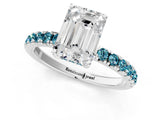 White gold Emerald Cut Diamond Pave Band Solitaire Ring with Round with Blue Topaz side stone and Prong Setting_41