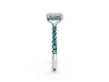 White gold Emerald Cut Diamond Pave Band Solitaire Ring with Round with Blue Topaz side stone and Prong Setting_42