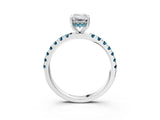 White gold Emerald Cut Diamond Pave Band Solitaire Ring with Round with Blue Topaz side stone and Prong Setting_43