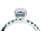 White gold Emerald Cut Diamond Pave Band Solitaire Ring with Round with Blue Topaz side stone and Prong Setting_44