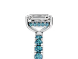 White gold Emerald Cut Diamond Pave Band Solitaire Ring with Round with Blue Topaz side stone and Prong Setting_45