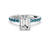 White gold Emerald Cut Diamond Pave Band Solitaire Ring with Round with Blue Topaz side stone and Prong Setting_52