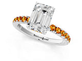 White gold Emerald Cut Diamond Pave Band Solitaire Ring with Round with Citrine side stone and Prong Setting_37