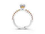 White gold Emerald Cut Diamond Pave Band Solitaire Ring with Round with Citrine side stone and Prong Setting_39