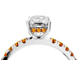 White gold Emerald Cut Diamond Pave Band Solitaire Ring with Round with Citrine side stone and Prong Setting_40