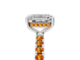 White gold Emerald Cut Diamond Pave Band Solitaire Ring with Round with Citrine side stone and Prong Setting_41