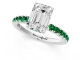 White gold Emerald Cut Diamond Pave Band Solitaire Ring with Round with Emerald side stone and Prong Setting_1