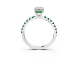 White gold Emerald Cut Diamond Pave Band Solitaire Ring with Round with Emerald side stone and Prong Setting_15
