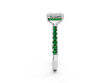 White gold Emerald Cut Diamond Pave Band Solitaire Ring with Round with Emerald side stone and Prong Setting_2