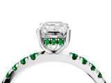 White gold Emerald Cut Diamond Pave Band Solitaire Ring with Round with Emerald side stone and Prong Setting_4