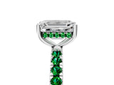 White gold Emerald Cut Diamond Pave Band Solitaire Ring with Round with Emerald side stone and Prong Setting_5