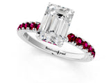 White gold Emerald Cut Diamond Pave Band Solitaire Ring with Round with Garnet side stone and Prong Setting_13