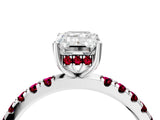 White gold Emerald Cut Diamond Pave Band Solitaire Ring with Round with Garnet side stone and Prong Setting_16