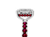 White gold Emerald Cut Diamond Pave Band Solitaire Ring with Round with Garnet side stone and Prong Setting_17