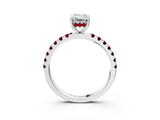 White gold Emerald Cut Diamond Pave Band Solitaire Ring with Round with Garnet side stone and Prong Setting_27