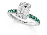 White gold Emerald Cut Diamond Pave Band Solitaire Ring with Round with Green Sapphire side stone and Prong Setting_85