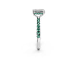 White gold Emerald Cut Diamond Pave Band Solitaire Ring with Round with Green Sapphire side stone and Prong Setting_86