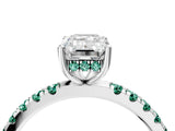 White gold Emerald Cut Diamond Pave Band Solitaire Ring with Round with Green Sapphire side stone and Prong Setting_88