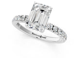 White gold Emerald Cut Diamond Pave Band Solitaire Ring with Round with Moissanite side stone and Prong Setting_25